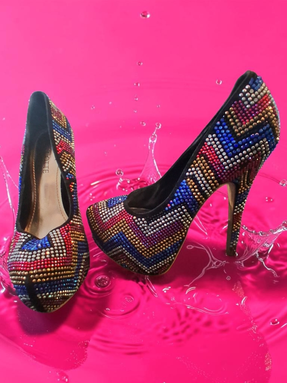 Mascotte Multicolor Studded Chevron High Heel Pumps - Womens Shoes Size 7 Sexy